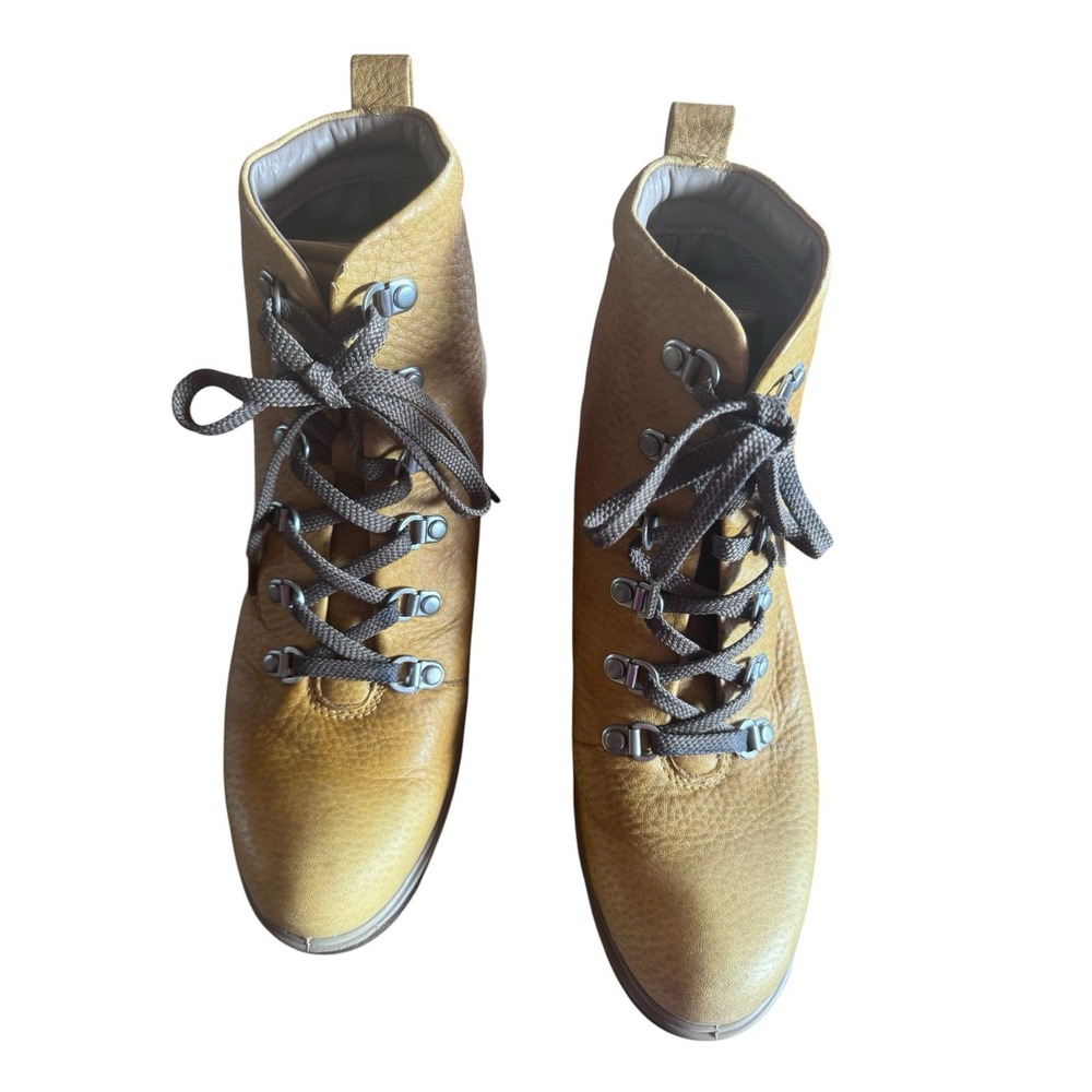 Ecco Adora Mountain Woman's 9.5 Mustard Yellow Pebbled Leather Wedge Ankle Boots